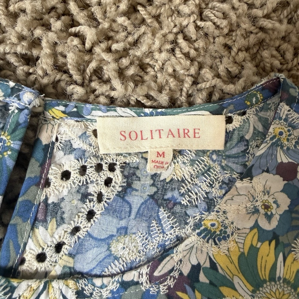 Solitaire Floral Eyelet Lace Ruffled Hem Sleeveless Top Short Medium CottageCore - Picture 9 of 10